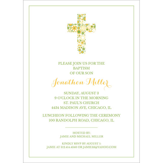 Floral Cross Baptism Invitations